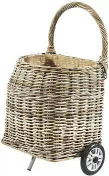 kobolo Kaminholzwagen mit Rollen, Rattan Kubu Grey, Leinen (29318-23)