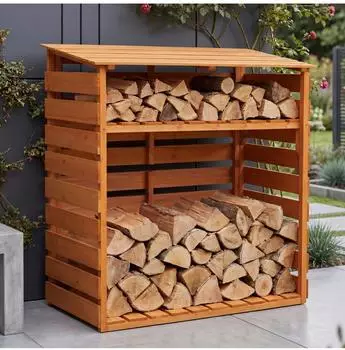 MCW Brennholzregal Q16 mit Schr&auml;gdach, Tanne, 122x61x121cm (MCW-Q16)
