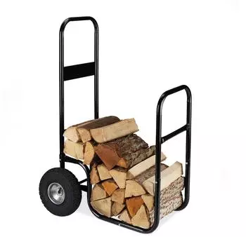 Relaxdays Kaminholzwagen Stahl 2 Luftreifen bis 60kg, schwarz (10038467)