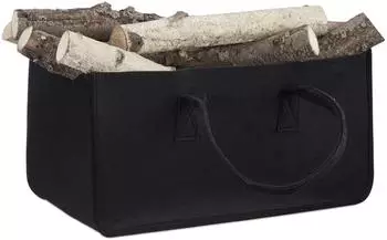 Relaxdays Kaminholztasche aus Filz mit Griffen, Schwarz, 8er-Set