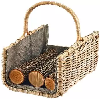 kobolo Kaminholzkorb Rattan grau mit Stoffeinsatz (29246-33)