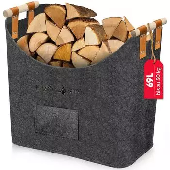 EvoCamp Filzkorb XXL mit Holzgriffen, 69L, 44x44x30cm, dunkelgrau