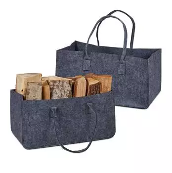 Relaxdays Kaminholztasche aus Filz, 2er-Set, anthrazit