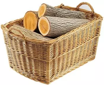 kobolo Kaminholzkorb eckig, gekochte Weide mit Leinenfutter, 64x43x34cm (29153-26)