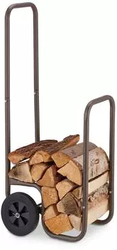 Relaxdays Kaminholzwagen Stahl, 2 Gummireifen, bis 60kg, braun (10047319)