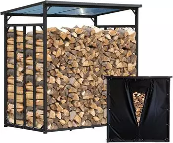 QUICK STAR Kaminholzregal Basic Metall anthrazit 185x100x185cm mit Wetterschutz (47443)