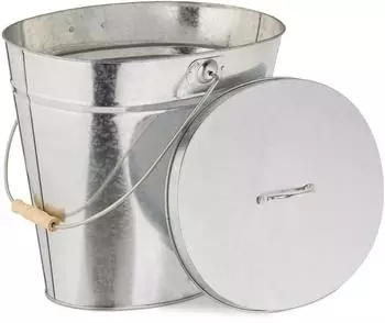 Relaxdays Ascheeimer mit Deckel und Henkel, 12l, verzinkter Stahl, silber (10049067)