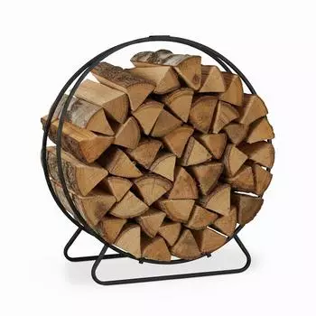 Relaxdays Kaminholzregal rund, Stahl, schwarz, 65x61x26cm, 30kg (10028773)