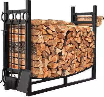 LuxusKollektion Kaminholzregal mit 4 Werkzeugen, 90x78x33cm, schwarz