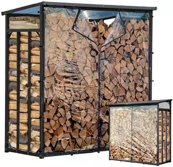 QUICK STAR Kaminholzregal Basic Metall anthrazit 142x70x185cm mit Wetterschutz (47434)