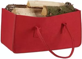 Relaxdays Kaminholztasche aus Filz, faltbar, 25x25x50cm, rot (10021755_47)