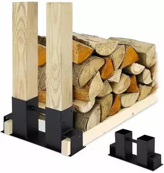 Relaxdays Holzstapelhilfe 4er-Set, beschichteter Stahl, schwarz