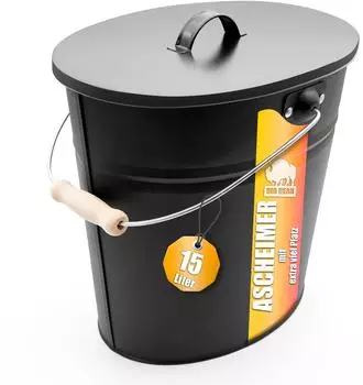 BigDean Ascheeimer mit Deckel und Griff, oval, 15L