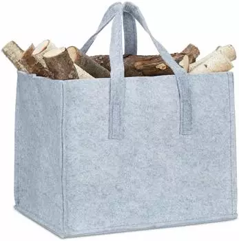 Relaxdays Kaminholztasche aus Filz, faltbar, grau (10021970_111)