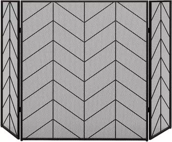 HomCom Funkenschutzgitter 3-teilig, faltbar, Stahl, schwarz, 135x85cm