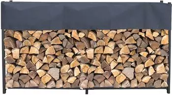 QUICK STAR Kaminholzregal Metall 200x25x115cm anthrazit mit Schutzh&uuml;lle (47491)