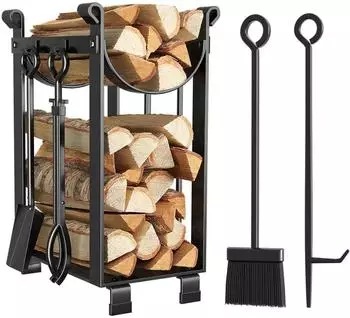 LuxusKollektion Kaminholzregal mit Kaminwerkzeug-Set, Innen & Au&szlig;en, 78x29x35,8cm