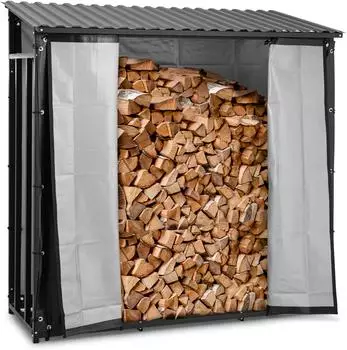 Hillvert Kaminholzregal mit Plane und Dach, 3m&sup3;, 800kg, 89x191x192,5cm, schwarz (HI-FWR-16)