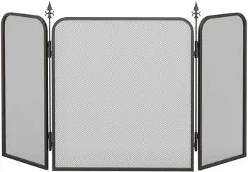 HomCom Kaminschutzgitter faltbar, 3 Paneele, Metall, schwarz, 96x56cm