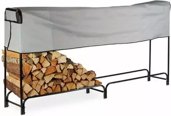 Relaxdays Kaminholzregal mit Abdeckplane, Metall, 245x122x40cm, schwarz