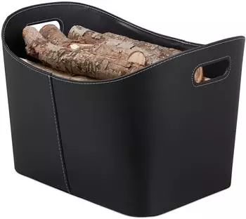 Relaxdays Kaminholzkorb Kunstleder oval, XL, schwarz (10028790_60)