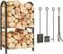 Outsunny Kaminholzregal 2 Ebenen mit 4 Haken, Metall, 43x30x74cm