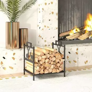 Outsunny Kaminholzregal Rentierdesign, Metall, schwarz (800001142218)