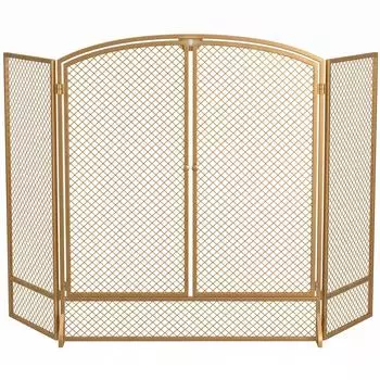 HomCom Kaminschutzgitter, 3-teilig faltbar mit Doppelt&uuml;ren, Metall, gold (122x75cm)