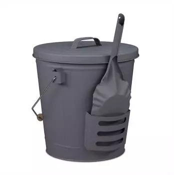 Relaxdays Ascheeimer mit Deckel und Schaufel, 19L, grau