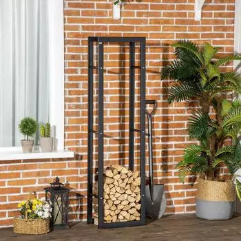 HomCom Kaminholzregal Stahl schwarz 40x25x150cm (100kg)