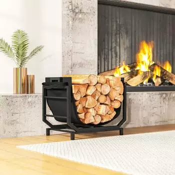 Outsunny Kaminholzregal mit Tragetasche, Metall, schwarz, 53x33x43cm (800001154680)