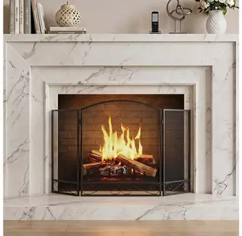 HomCom Kaminschutzgitter, 3-teilig faltbar, 123x70cm, schwarz (800002032318)