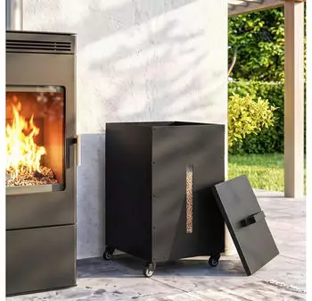 Outsunny Pelletbeh&auml;lter mit Rollen, Metall, 30kg, schwarz (84K-248V00BK)