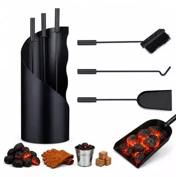 Relaxdays Kaminbesteck Set 4 teilig Edelstahl schwarz (10038755)