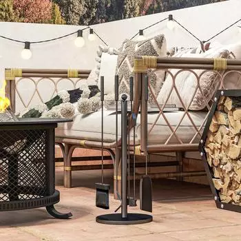 Outsunny Kaminbesteck Set mit 5 teilig Metall schwarz