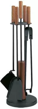 FireFix Kaminbesteck mit dunklen Holzgriffen, 5-teilig, schwarz beschichtet, 65 cm (K2453)