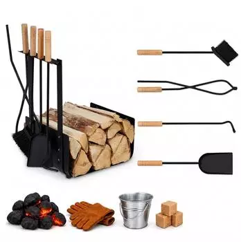 Relaxdays Kaminholzkorb Metall mit Kaminbesteck (10033828)