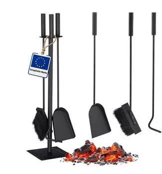 Relaxdays Kaminbesteck 4-teilig schwarz Schwarz (10028775)