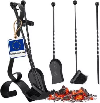 Relaxdays Kaminbesteck antik 4-teilig Schwarz (10022292)