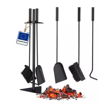 Relaxdays Kaminbesteck 4-teilig Stahl Schwarz (10028776)