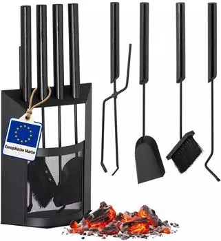 Relaxdays 5-teiliges Kaminbesteck mit Halter Schwarz (10028784)