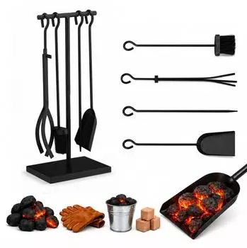 Relaxdays Kaminbesteck schwarz 5 tlg. Schwarz (10033830)