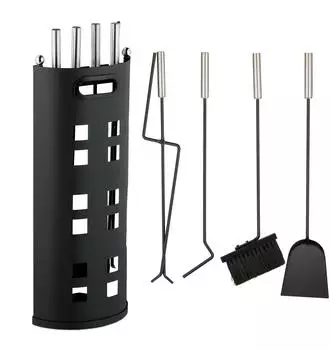 Relaxdays 5-teiliges Kaminbesteck in Schwarz Schwarz,Silber (10048608)