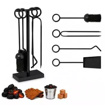 Relaxdays 5-teiliges Kaminbesteck Set Schwarz (10050416)