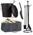 Relaxdays Kamin-Komplettset 8-tlg. Ascheeimer, Kohlenschaufel, Holztasche, Besteck Stahl/Filz schwarz/anthrazit