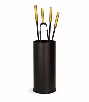 MS Beschläge Kaminbesteck 5-teilig schwarz mit Messinggriffen (KB-007-HAN)