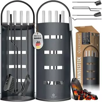 Kesser Kaminbesteck-Set 5-teilig, Edelstahl anthrazit