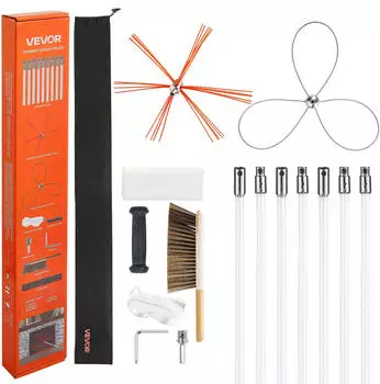 VEVOR Kaminreinigungsset 7m, 2 B&uuml;rstenk&ouml;pfe, flexible Nylonstangen