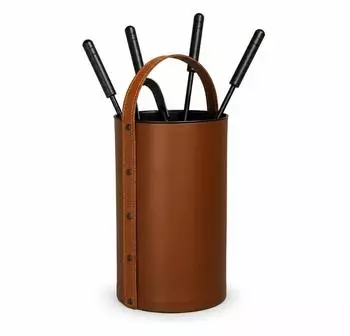 MS Beschl&auml;ge Kaminbesteck 5-tlg. Leder braun, schwarz