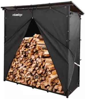 Relaxdays Kaminholzregal mit Dach & Abdeckung, Stahl, 185x185x70cm, schwarz